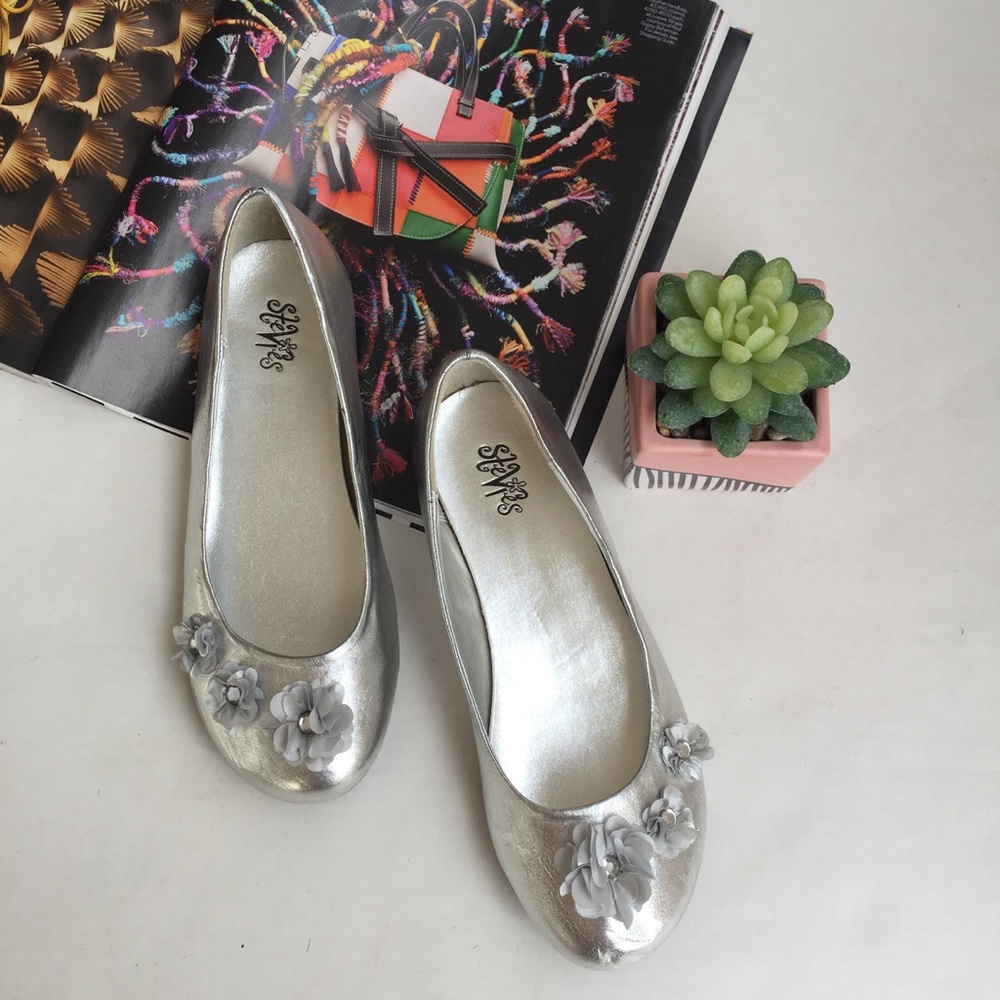 Stevies Girls Silver Ballet Flats
